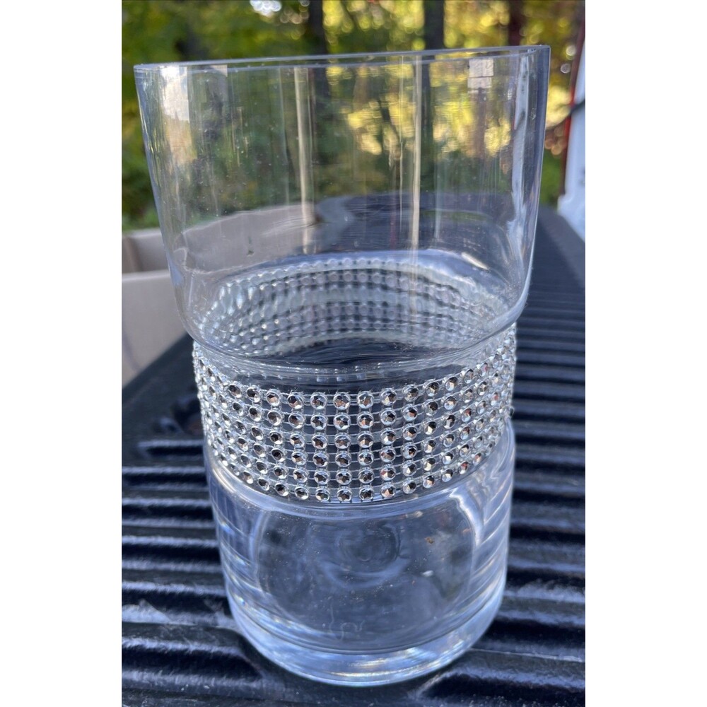 8” Glass Vase With Rhinestone Band - Picture 2 of 4